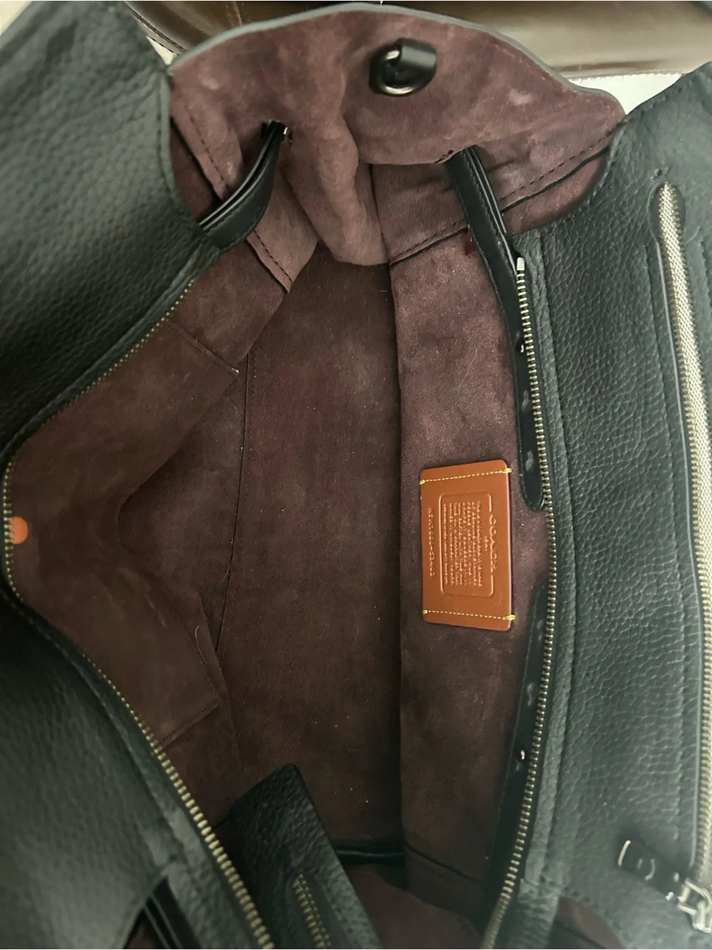 Coach Black Leather Tote with Signature Tag